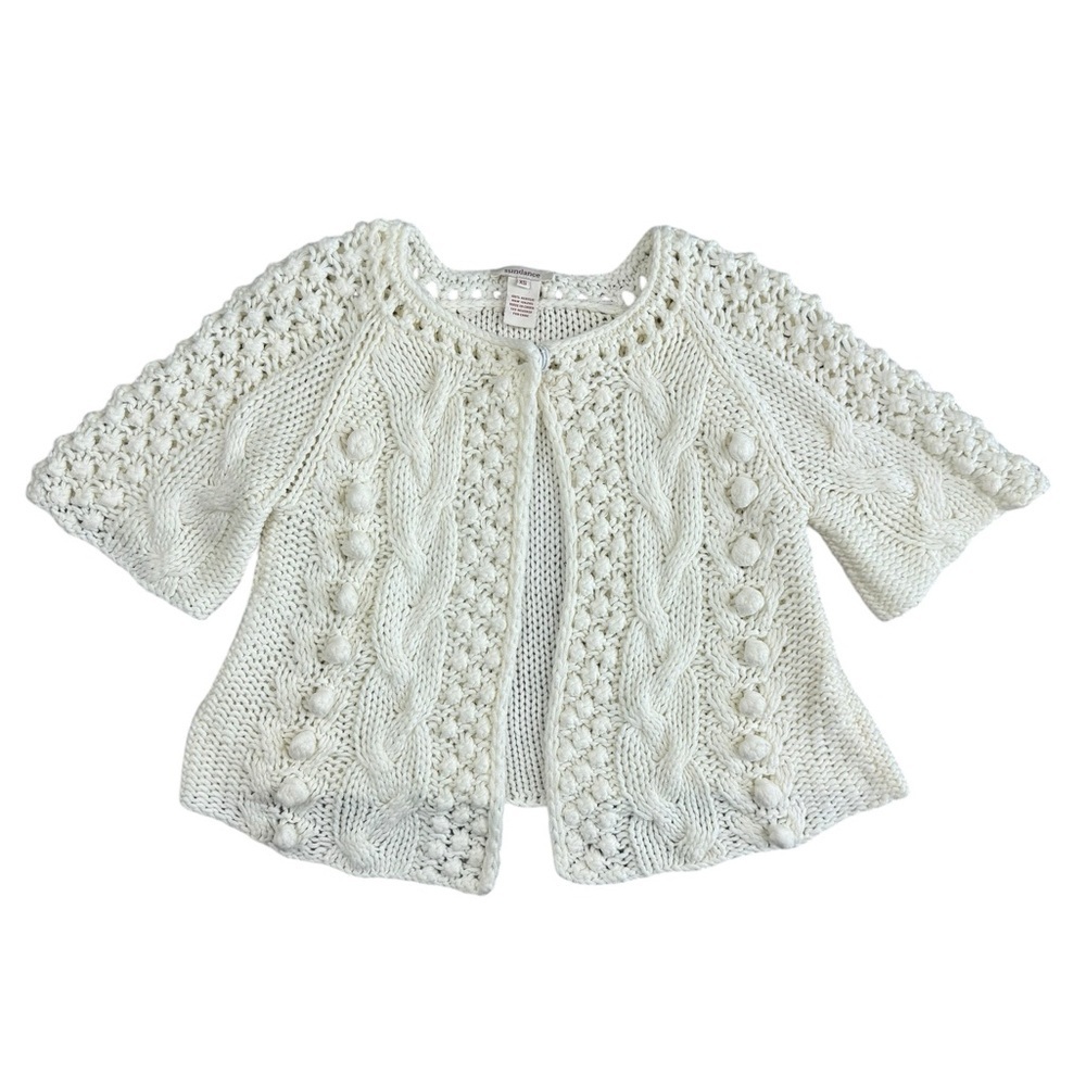 Sundance Cardigan Sweater Womens XS Ivory short sleeve Cable Open Knit Feminine‌